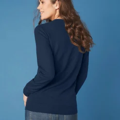 Trui En Vest<Colors&Co Trui met ronde hals in lamswol marine