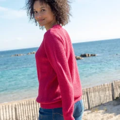 Trui En Vest<Blancheporte Trui met ronde hals in ribtricot framboos