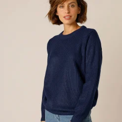 Trui En Vest<Blancheporte Trui met ronde hals in ribtricot marine