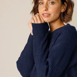 Trui En Vest<Blancheporte Trui met ronde hals in ribtricot marine