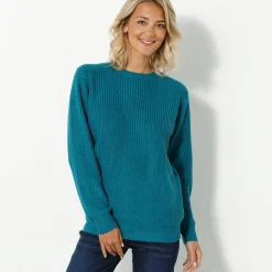 Trui En Vest<Blancheporte Trui met ronde hals in ribtricot petroleumblauw