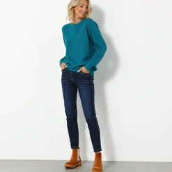Trui En Vest<Blancheporte Trui met ronde hals in ribtricot petroleumblauw