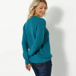 Trui En Vest<Blancheporte Trui met ronde hals in ribtricot petroleumblauw