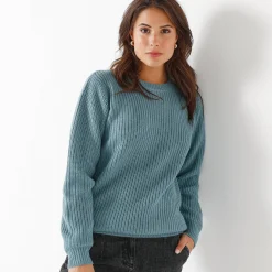 Trui En Vest<Blancheporte Trui met ronde hals in ribtricot celadongrijs