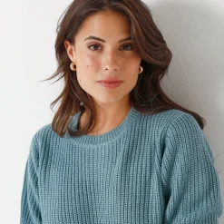 Trui En Vest<Blancheporte Trui met ronde hals in ribtricot celadongrijs