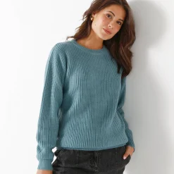 Trui En Vest<Blancheporte Trui met ronde hals in ribtricot celadongrijs