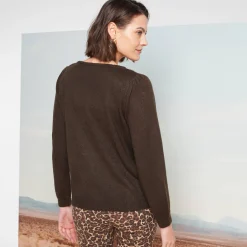 Trui En Vest<Blancheporte Trui met ronde hals, knoopdetail chocolade