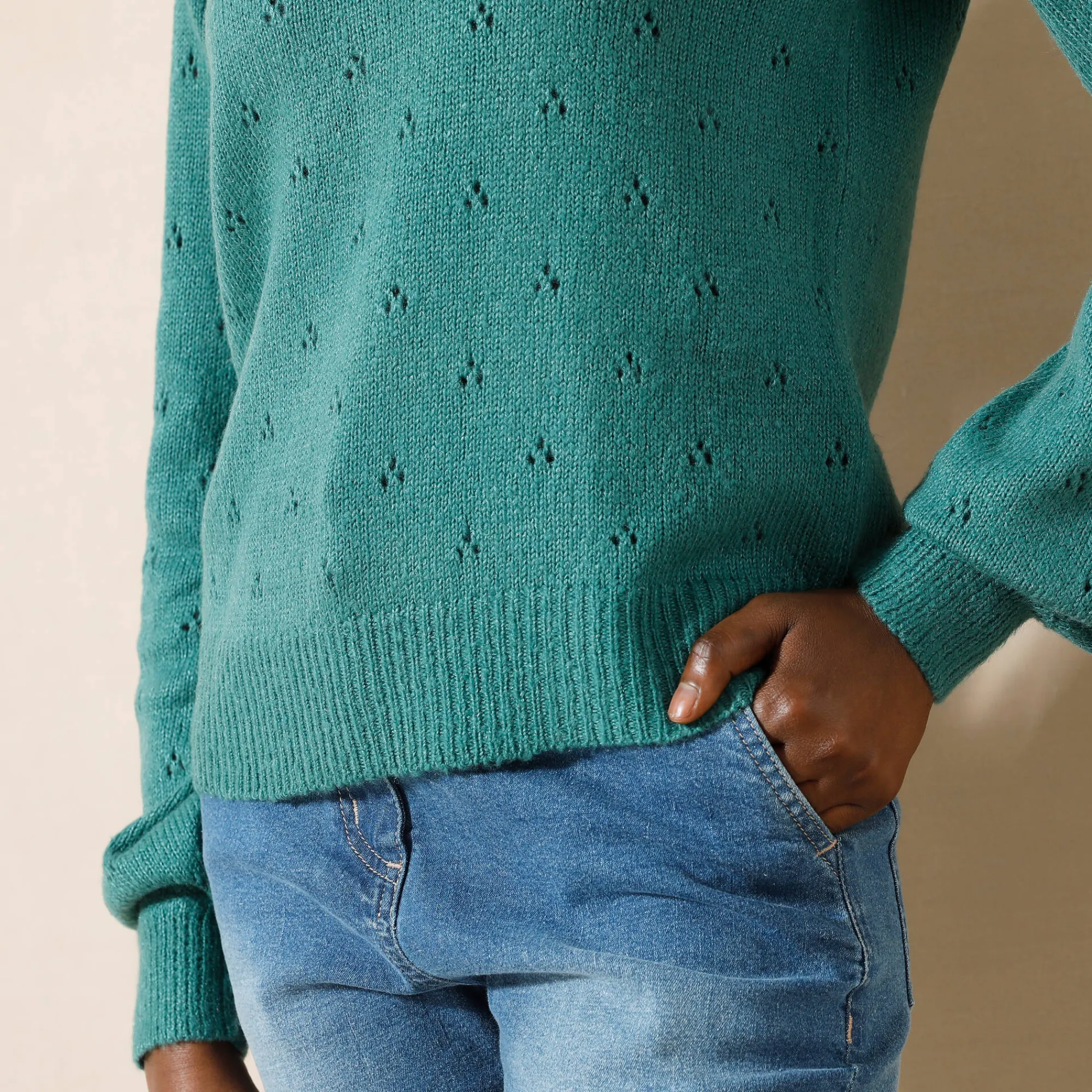 Trui En Vest<Blancheporte Trui met ronde hals, pointelletricot met mohairtouch celadon