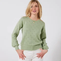 Trui En Vest<Blancheporte Trui met ronde hals, pointelletricot met mohairtouch watergroen