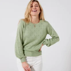 Trui En Vest<Blancheporte Trui met ronde hals, pointelletricot met mohairtouch watergroen