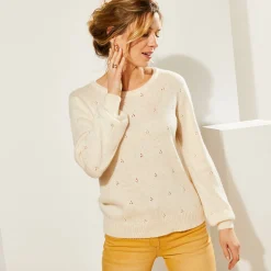 Trui En Vest<Blancheporte Trui met ronde hals, pointelletricot met mohairtouch ecru