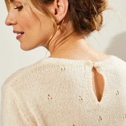 Trui En Vest<Blancheporte Trui met ronde hals, pointelletricot met mohairtouch ecru
