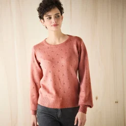 Trui En Vest<Blancheporte Trui met ronde hals, pointelletricot met mohairtouch rozenhout