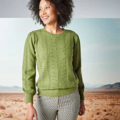 Trui En Vest<Blancheporte Trui met ronde hals, streelzachte fantasietouch kaki