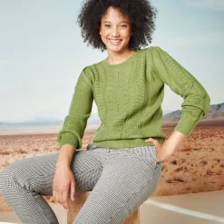 Trui En Vest<Blancheporte Trui met ronde hals, streelzachte fantasietouch kaki