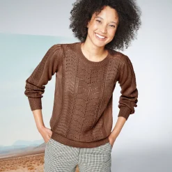 Trui En Vest<Blancheporte Trui met ronde hals, streelzachte fantasietouch chocolade