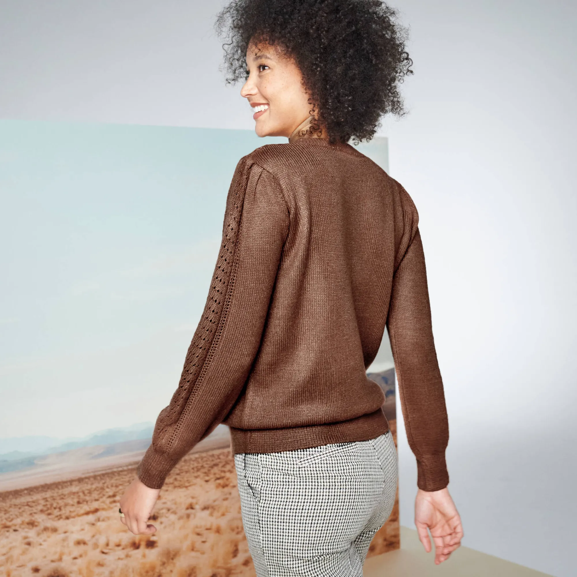 Trui En Vest<Blancheporte Trui met ronde hals, streelzachte fantasietouch chocolade