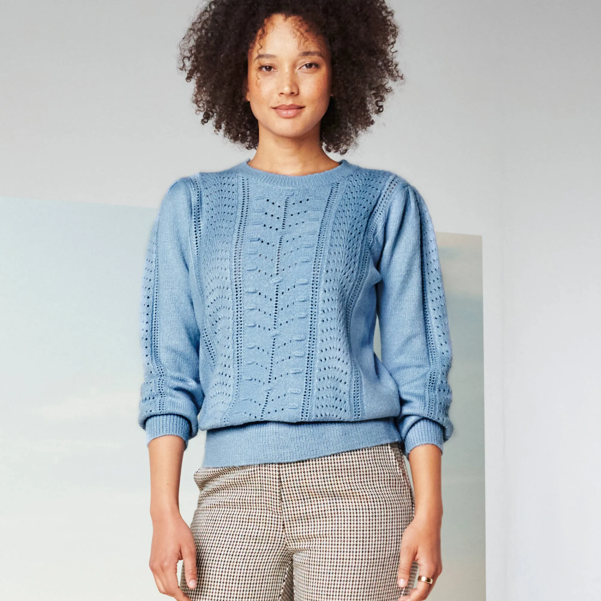 Trui En Vest<Blancheporte Trui met ronde hals, streelzachte fantasietouch grijsblauw