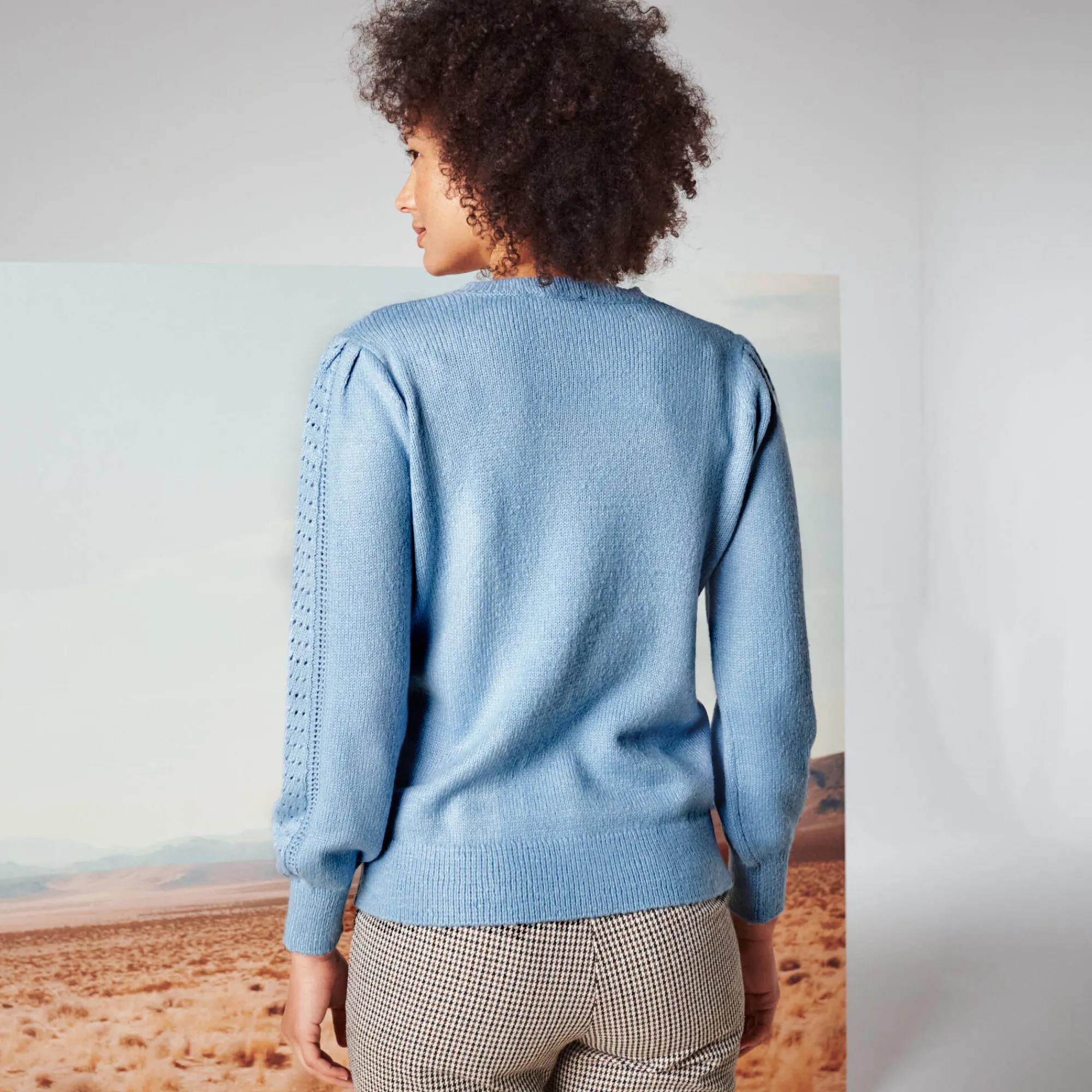 Trui En Vest<Blancheporte Trui met ronde hals, streelzachte fantasietouch grijsblauw