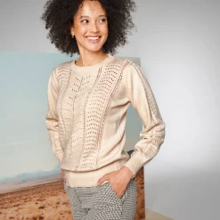 Trui En Vest<Blancheporte Trui met ronde hals, streelzachte fantasietouch ecru