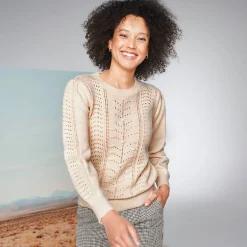 Trui En Vest<Blancheporte Trui met ronde hals, streelzachte fantasietouch ecru