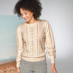 Trui En Vest<Blancheporte Trui met ronde hals, streelzachte fantasietouch ecru