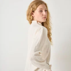 Feestoutfits Dames|Trui En Vest<Blancheporte Trui met ruchekraag en gestreept effect ecru