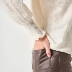 Feestoutfits Dames|Trui En Vest<Blancheporte Trui met ruchekraag en gestreept effect ecru