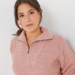 Trui En Vest<Blancheporte Trui met truckerskraag in ribtricot chiné rozenhout