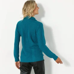 Trui En Vest<Blancheporte Trui met truckerskraag in ribtricot petroleumblauw