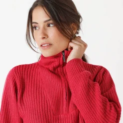 Trui En Vest<Blancheporte Trui met truckerskraag in ribtricot framboos