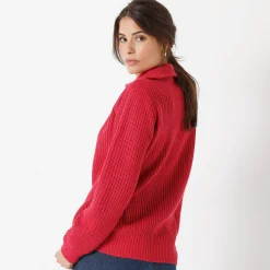 Trui En Vest<Blancheporte Trui met truckerskraag in ribtricot framboos