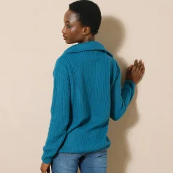 Trui En Vest<Blancheporte Trui met truckerskraag in ribtricot met mohairtouch Pruisisch blauw