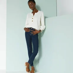 Trui En Vest<Blancheporte Trui met Tunesische hals en 3/4-mouwen, fantasietricot ecru