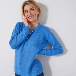 Trui En Vest<Blancheporte Trui met Tunesische hals, patenttricot met zachte touch lavendelblauw