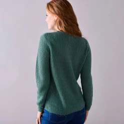 Trui En Vest<Blancheporte Trui met Tunesische hals, patenttricot met zachte touch saliegroen