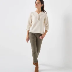 Trui En Vest<Blancheporte Trui met Tunesische hals en 3/4-mouwen, fantasietricot ecru