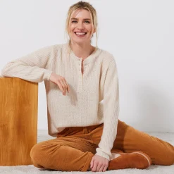 Trui En Vest<Blancheporte Trui met Tunesische hals, patenttricot met zachte touch ecru