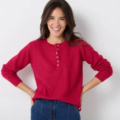 Trui En Vest<Blancheporte Trui met Tunesische hals, patenttricot met zachte touch framboos
