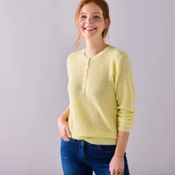 Trui En Vest<Blancheporte Trui met Tunesische hals, patenttricot met zachte touch lichtgeel