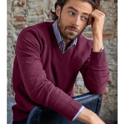 Feestoutfits Heren|Trui En Vest<Blancheporte Trui met V-hals, 80% wol bordeaux