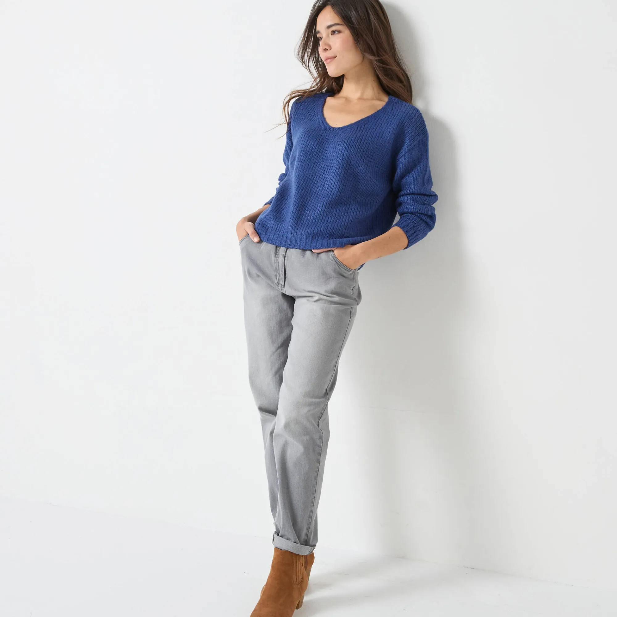 Trui En Vest<Blancheporte Trui met V-hals en loose volume, mohairtouch marine
