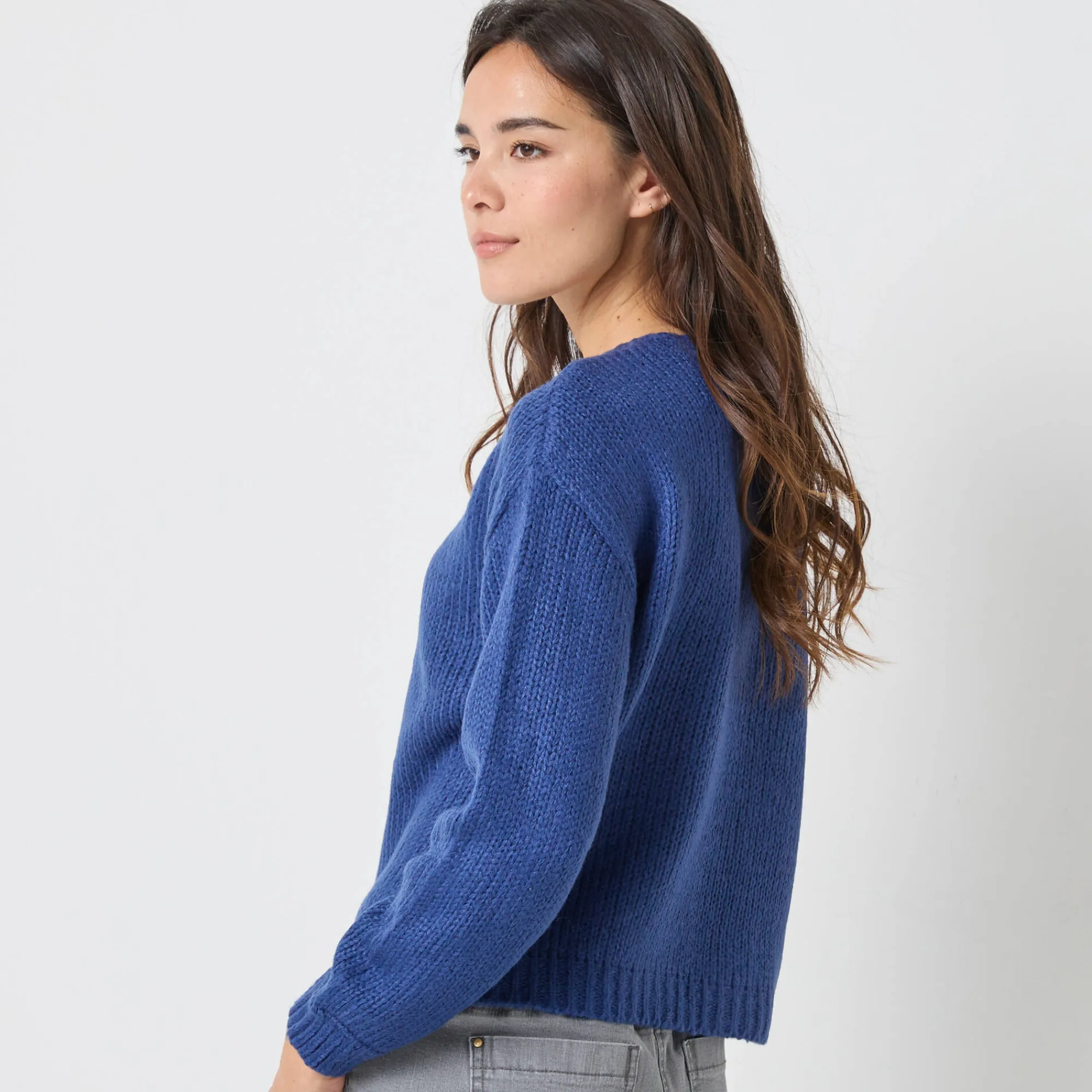 Trui En Vest<Blancheporte Trui met V-hals en loose volume, mohairtouch marine