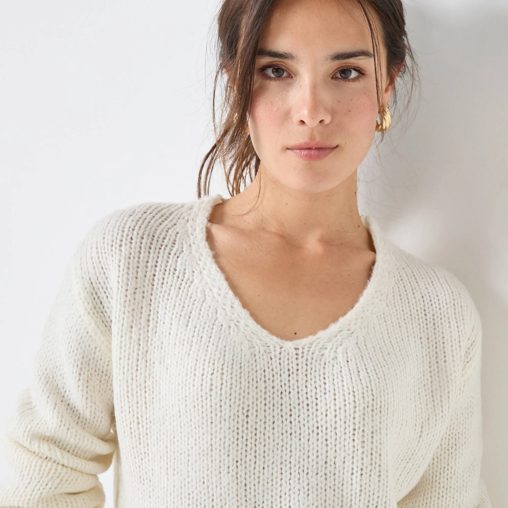 Trui En Vest<Blancheporte Trui met V-hals en loose volume, mohairtouch ecru