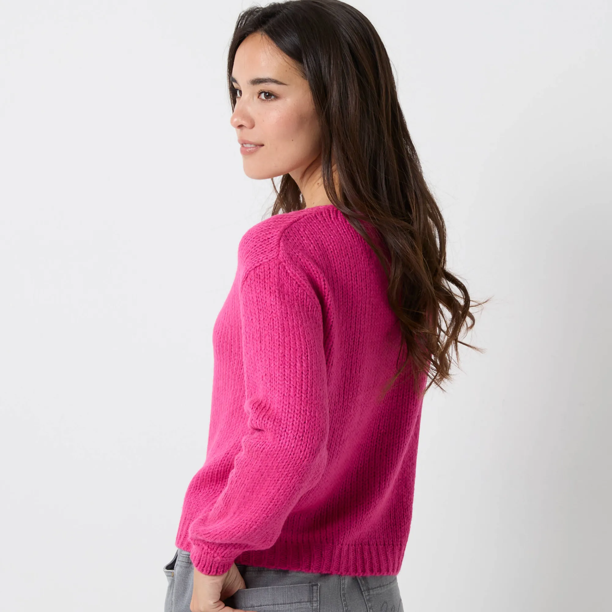 Trui En Vest<Blancheporte Trui met V-hals en loose volume, mohairtouch fuchsiaroze