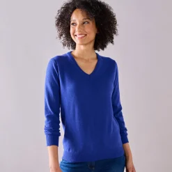 Trui En Vest<Colors&Co Trui met V-hals in lamswol felblauw