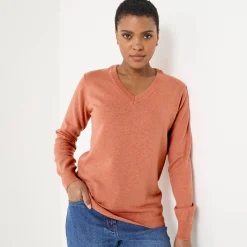 Trui En Vest<Colors&Co Trui met V-hals in lamswol chiné roze