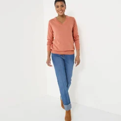 Trui En Vest<Colors&Co Trui met V-hals in lamswol chiné roze