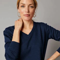 Trui En Vest<Colors&Co Trui met V-hals in lamswol marine
