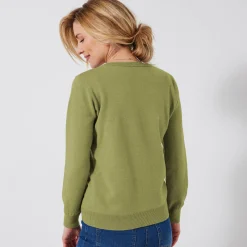 Trui En Vest<Colors&Co Trui met V-hals in lamswol mosgroen